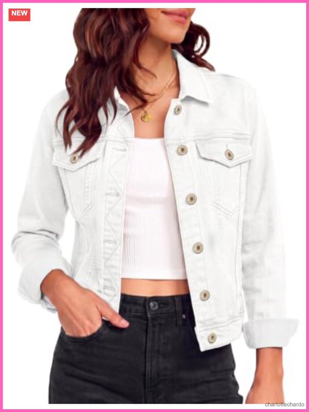 Womens Stretch Denim Trucker Jacket Button Down Long Sleeve Pockets